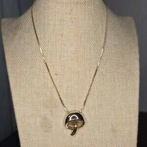 Vintage Gold Tone Mushroom Pendant Necklace 16" Gold Filled Chain Boho Retro